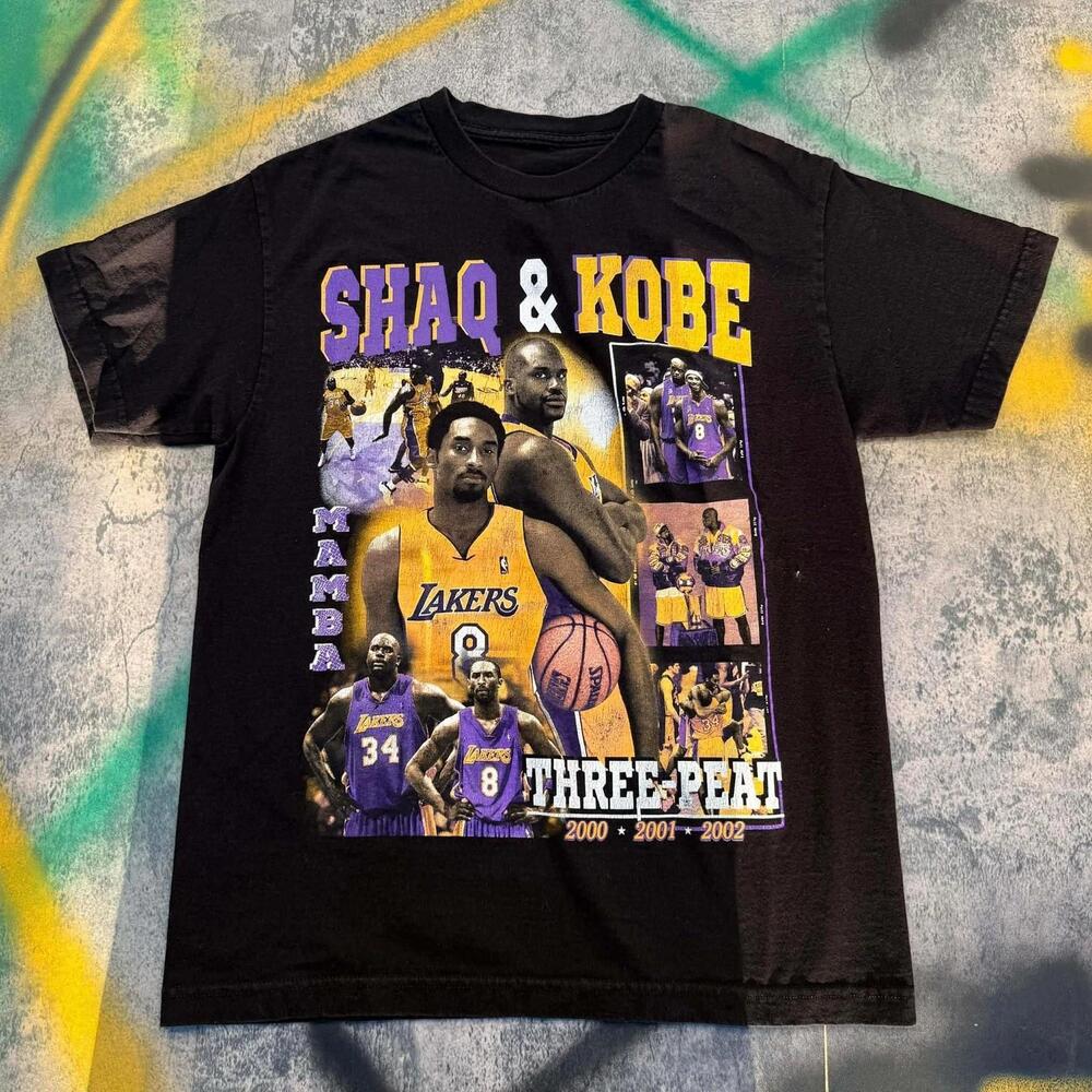 Shaq And Kobe Lakers Black T-Shirt Black Mamba Championship